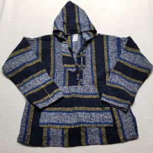 ROCO Large Baja Hoodie Hand Woven Serape Mexican 90s Vintage Beach Coastal Boho